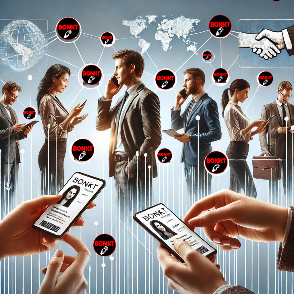 Networking professionals connecting with Bonkt digital cards